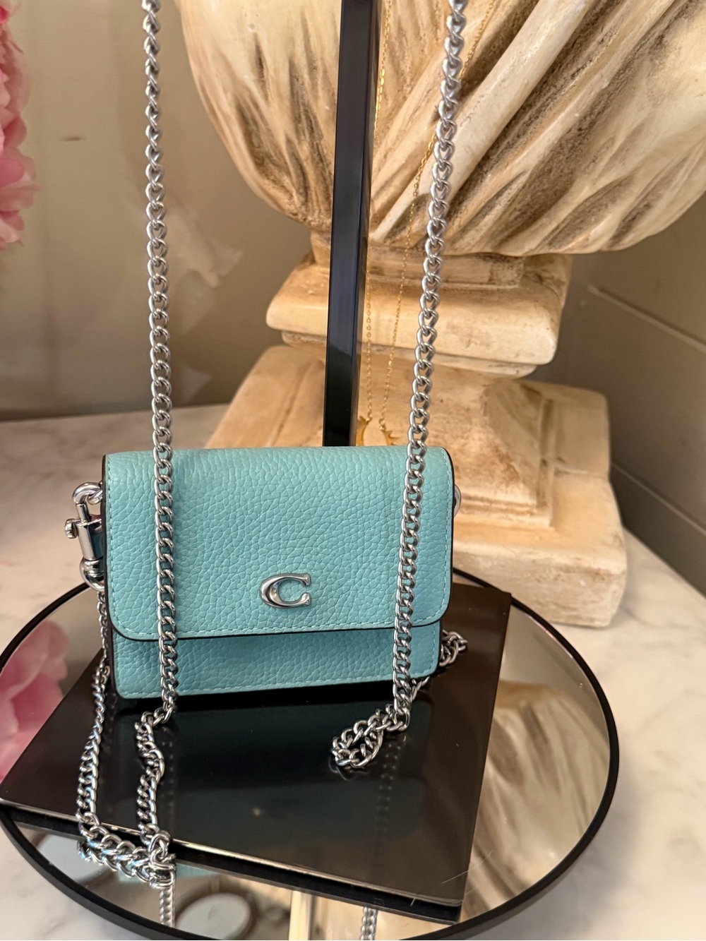 Coach Pebble Leather Mini Crossbody - Aqua Blue like new - Picture 6 of 17